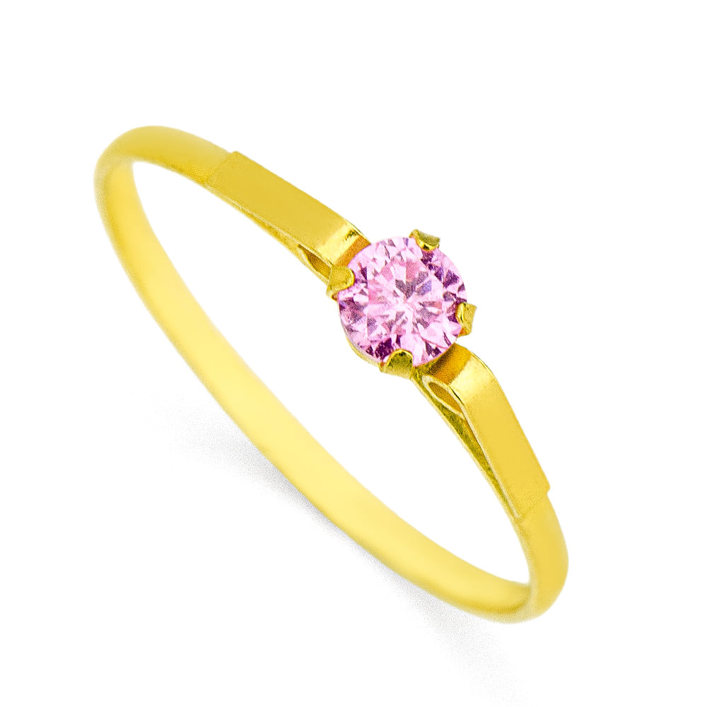 Anel em Ouro 18k Infantil com Zircônia Rosa de 3,0mm an30965 ...