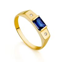 Anel de Formatura em Ouro 18k Zircônia Azul com Diamantes
