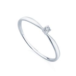 Anel de Ouro Branco 18k Solitário com Diamante de 3 pontos an34022