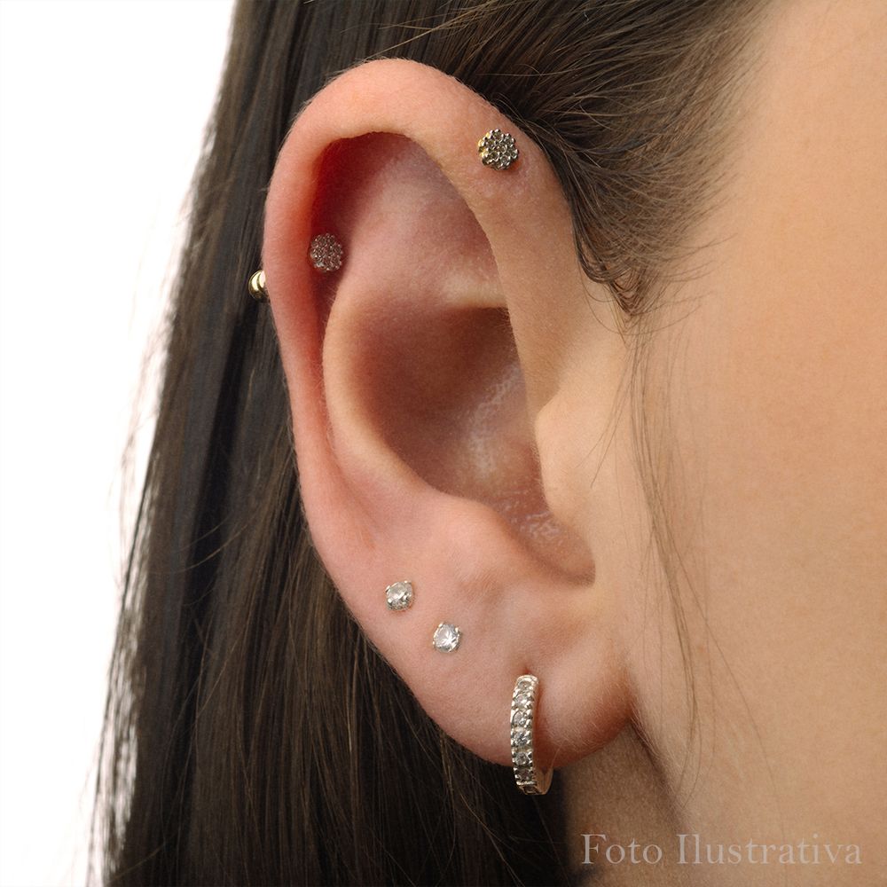 Piercing de Orelha Coliseu, ouro 18k com Diamantes e Gemas