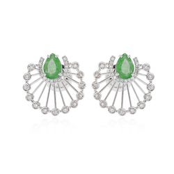 Brinco-de-Ouro-Branco-18k-Fios-com-Diamantes-e-Quartzo-Verde-br22972-Joias-Gold