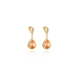 Brinco-de-Ouro-18K-Gota-Lisa-com-Zirconia-Champanhe-Pendurada-br24610-oiasgold