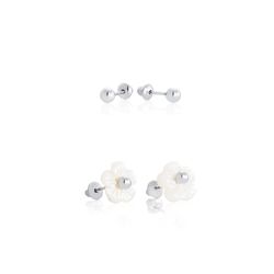 Conjunto-de-Brincos-Ouro-Branco-18k-Flor-e-Bola-cj00234-joiasgold