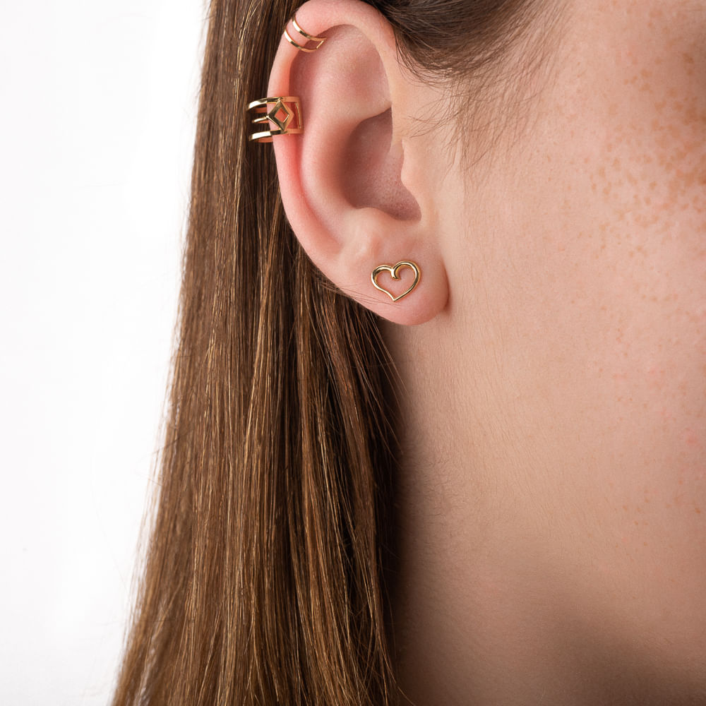 Piercing de orelha de dois fios paralelos folheado em ouro 18K