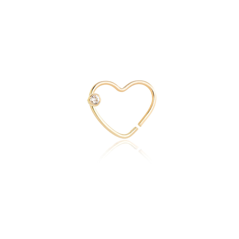 Piercing de Ouro 18k Orelha Coração com Zircônias ac07365