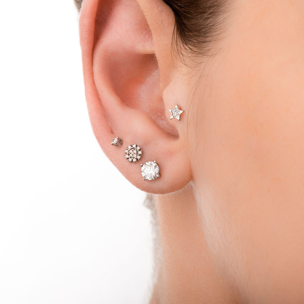 Piercing de Orelha Coliseu, ouro 18k com Diamantes e Gemas