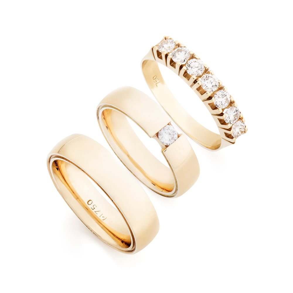 Par Alianças Casamento Ouro 18k com Meia Aliança Diamantes - Joiasgold  Mobile