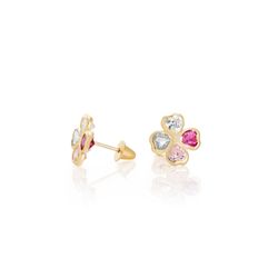 Brinco-de-Ouro-18k-Trevo-com-Zirconias-Coloridas-Menor-Joiasgold
