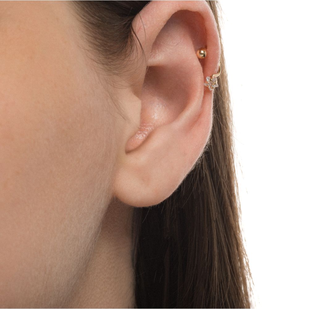 Piercing de Orelha Coliseu, ouro 18k com Diamantes e Gemas