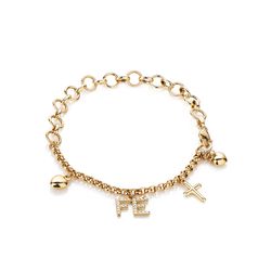 pulseira ouro 18k elos pingente cruz fe coracao pu05932 joiasgold