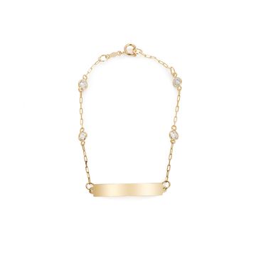 Pulseira de Ouro Dezoito Kilates Placa Infantil com Zircônias 3mm com 15cm Joiasgold