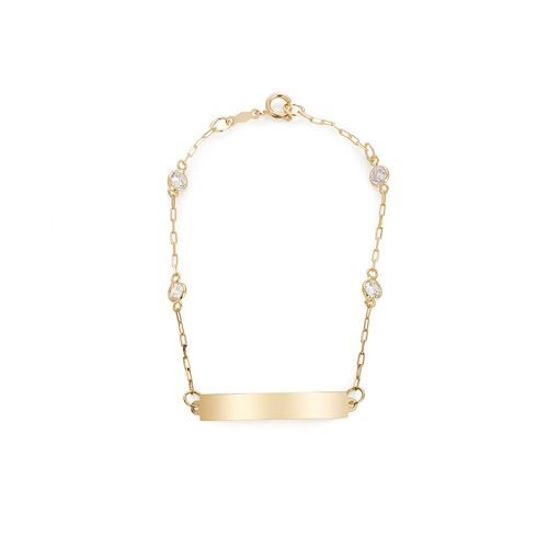 Pulseira de Ouro Dezoito Kilates Placa Infantil com Zircônias 3mm com 15cm Joiasgold