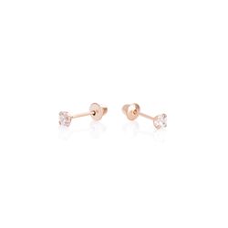 Brinco de Ouro Rosé Dezoito Kilates Zircônia 2,5mm Joiasgold