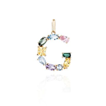 Pingente de Ouro 18k Letra G Zircônias Coloridas Joiasgold
