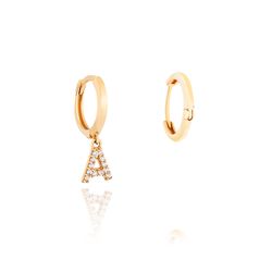 Brinco de Ouro Dezoito Kilates Argola Letra A com Zircônias Joiasgold