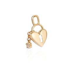 Pingente de Ouro Dezoito KilatesCadeado em Formato de Coração com Diamante Joiasgold