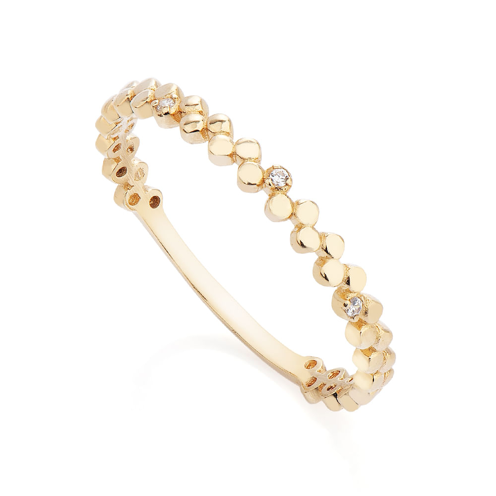 Anel de Ouro Dezoito Kilates Bolinhas com Zircônias Joiasgold