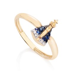 Anel Ouro dezoito kilates Nossa Senhora Aparecida Safira Diamante joiasgold