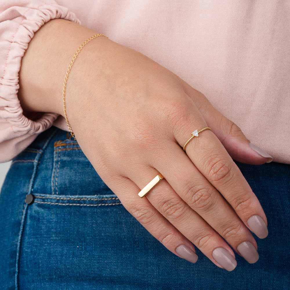 Anel Ouro 18k Aro Bolinha Zircônia Triângulo an38805 - Joiasgold