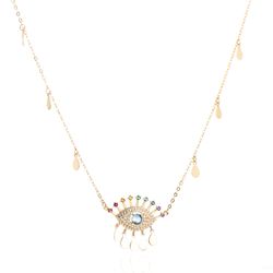 Gargantilha de Ouro dezoito kilates Olho com Zircônias Coloridas joiasgold