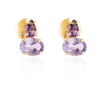 Brinco de Ouro Dezoito Kilates Ametista Lavanda Joiasgold