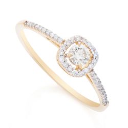 Anel de Ouro Dezoito Kilates Quadrado com Diamantes Joiasgold