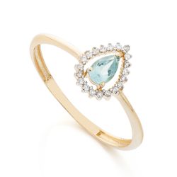 Anel de Ouro Dezoito Kilates Apatita Gota com Diamantes Joiasgold