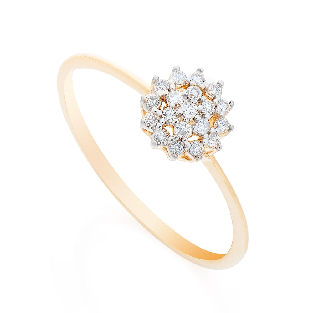 Anel de Ouro Dezoito Kilates Flor Rodinada com Diamantes Joiasgold
