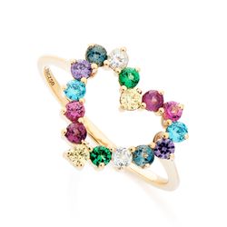 Anel de Ouro Dezoito Kilates Coração com Zircônias Coloridas Joiasgold