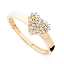 Anel de Ouro Dezoito Kilates Chuveiro Coração com 32 Diamantes Joiasgold