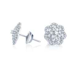 Brinco de Ouro Branco Dezoito Kilates Flor com 86 Diamantes Joiasgold