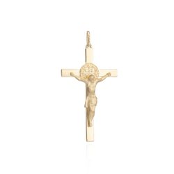 Pingente de Ouro 18k Crucifixo São Bento com Cristo pi22389