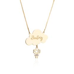 Colar de Ouro Dezoito Kilates Placa Menina com Diamantes Joiasgold
