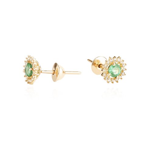 Brinco de Ouro Dezoito Kilates Esmeraldas com Diamantes Joiasgold