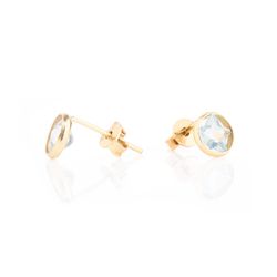 Brinco de Ouro Dezoito Kilates Círculo com Estrela Zircônia Azul Joiasgold