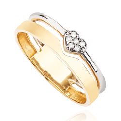 Anel de Ouro Bicolor Dezoito Kilates Chuveiro Coração com Diamantes Joiasgold