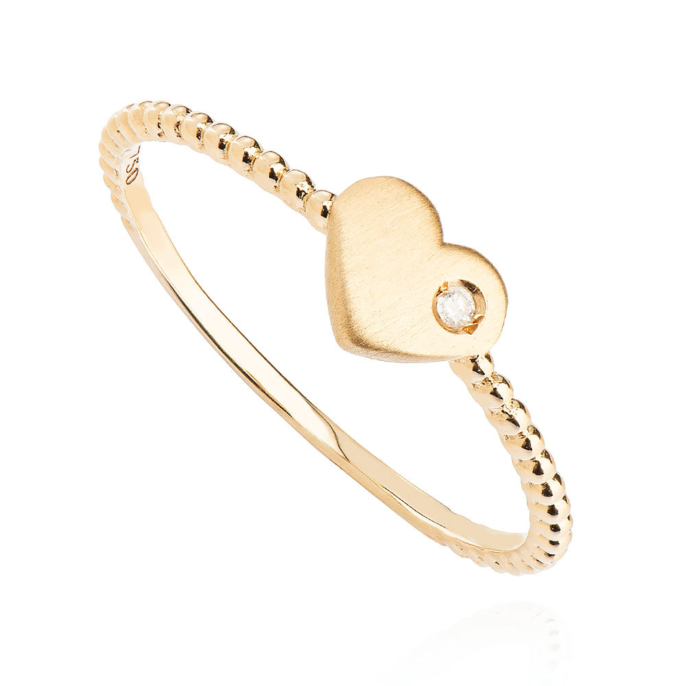 Anel de Ouro Dezoito Kilates Coração com Diamante Joiasgold