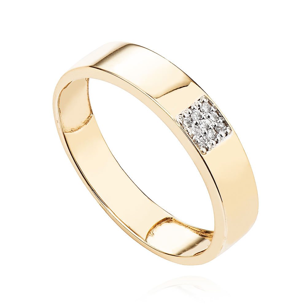 Anel de Ouro Dezoito Kilates Quadrado com Diamantes Joiasgold