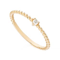 Anel de Ouro Dezoito Kilates Solitário com Diamante e Aro Bolinhas Joiasgold