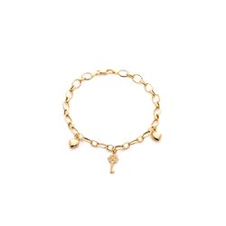 Pulseira-de-Ouro-Dezoito-Kilates-Coracoes-e-Chave-Zirconia-19cm-Joiasgold
